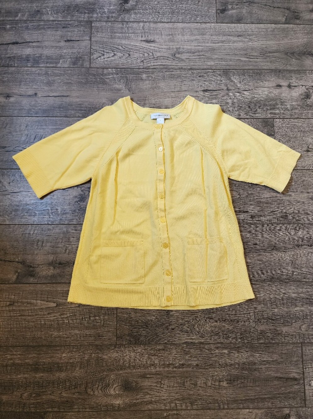 Christopher & Banks Womens Size M Cardigan Sweater Yellow Button Up 3/4 Sleeve